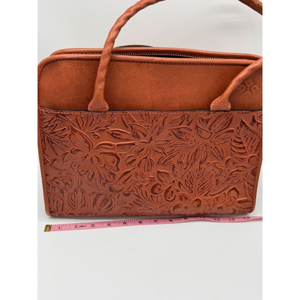Patricia Nash Paris Satchel Tan Tooled Leather Floral Embossed Shoulder Bag - Picture 8 of 16
